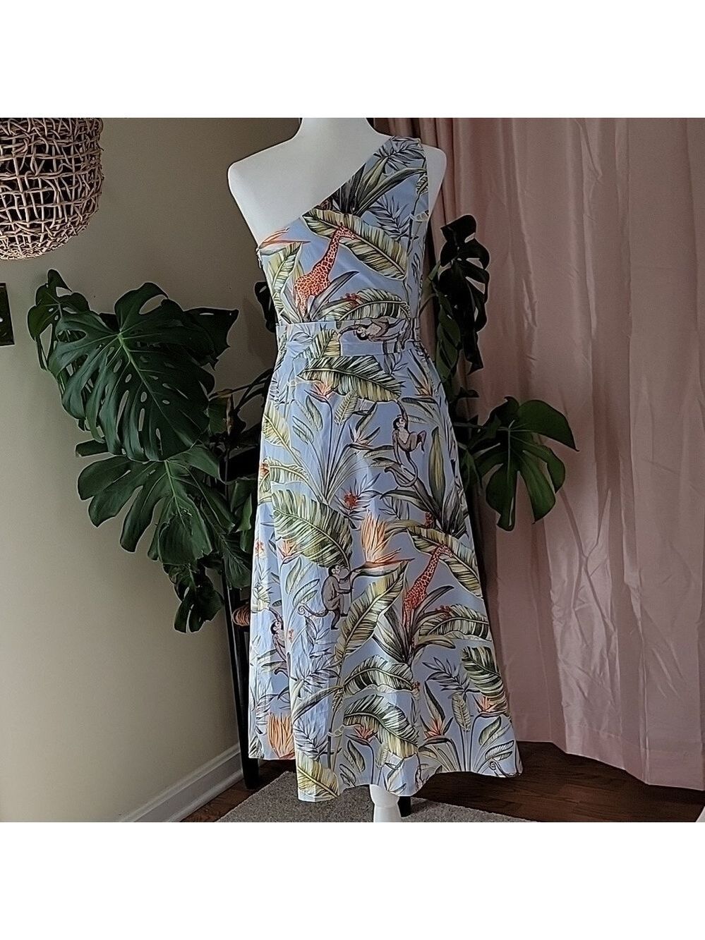 Ann Taylor Blue Jungle Floral Monkey Toga Dress Size 4 EUC - Picture 4 of 12